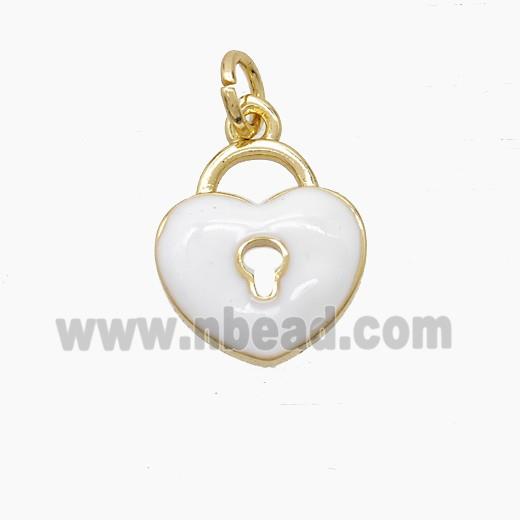Copper Heart Lock Pendant White Enamel Gold Plated