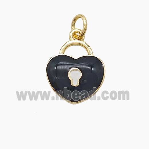 Copper Heart Lock Pendant Black Enamel Gold Plated
