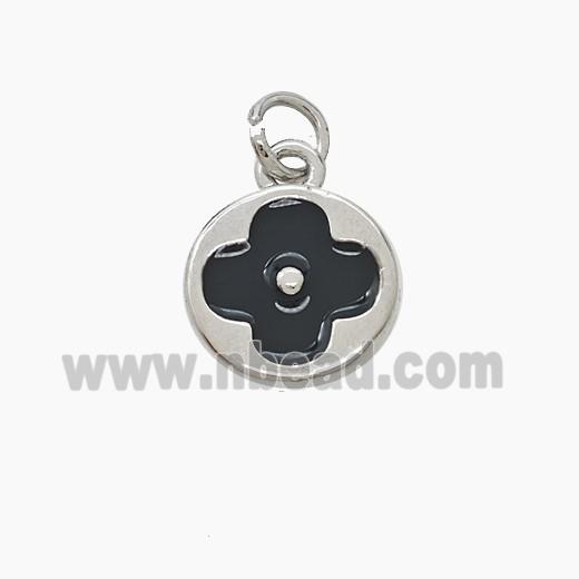 Copper Clover Pendant Black Enamel Platinum Plated
