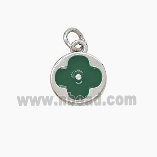 Copper Clover Pendant Green Enamel Platinum Plated