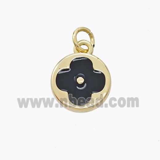 Copper Clover Pendant Black Enamel Gold Plated