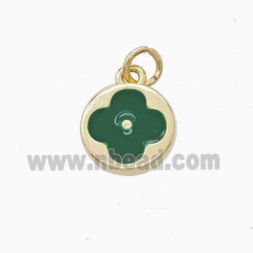 Copper Clover Pendant Green Enamel Gold Plated