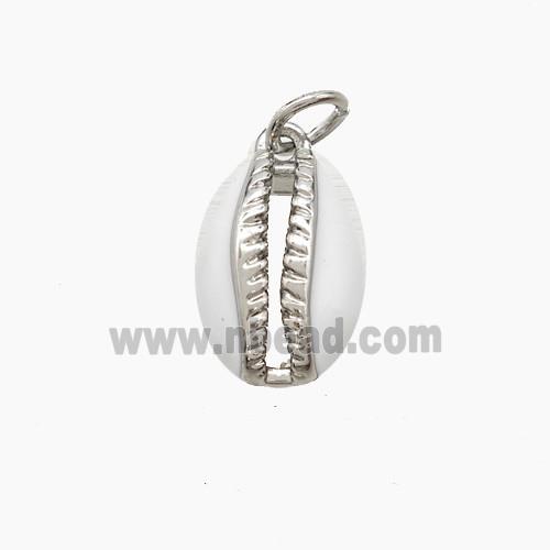 Copper Conch Shell Pendant White Enamel Platinum Plated