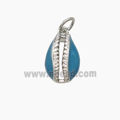 Copper Conch Shell Pendant Blue Enamel Platinum Plated