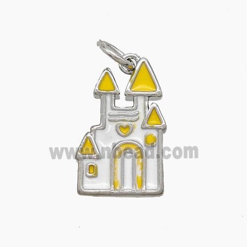 Halloween Castle Charms Copper Pendant White Yellow Enamel Platinum Plated