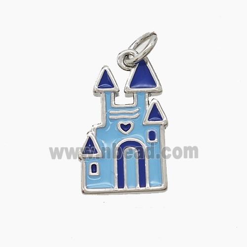 Halloween Castle Charms Copper Pendant Blue Enamel Platinum Plated