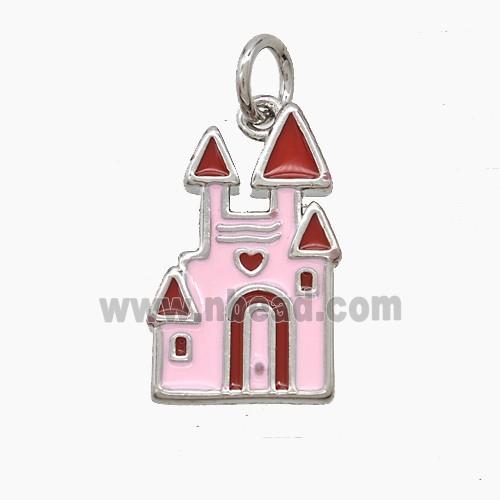 Halloween Castle Charms Copper Pendant Pink Red Enamel Platinum Plated