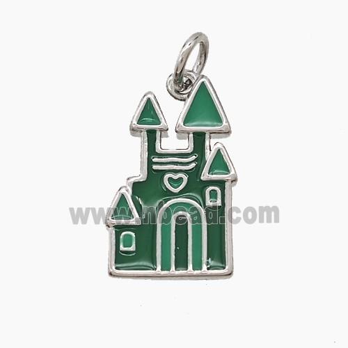 Halloween Castle Charms Copper Pendant Green Enamel Platinum Plated