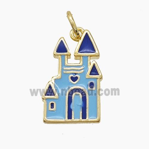Halloween Castle Charms Copper Pendant Blue Enamel Gold Plated
