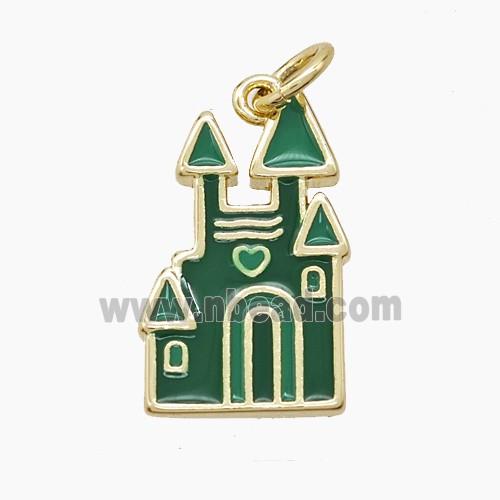 Halloween Castle Charms Copper Pendant Green Enamel Gold Plated