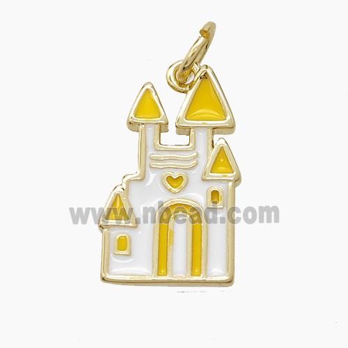 Halloween Castle Charms Copper Pendant White Yellow Enamel Gold Plated