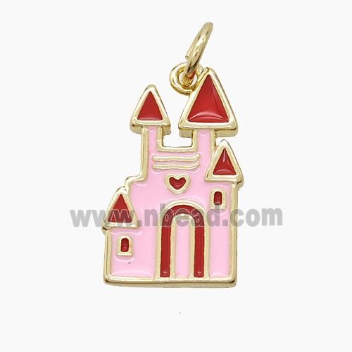 Halloween Castle Charms Copper Pendant Pink Red Enamel Gold Plated