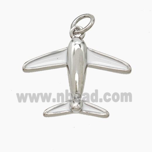 Copper Airplane Pendant White Enamel Platinum Plated
