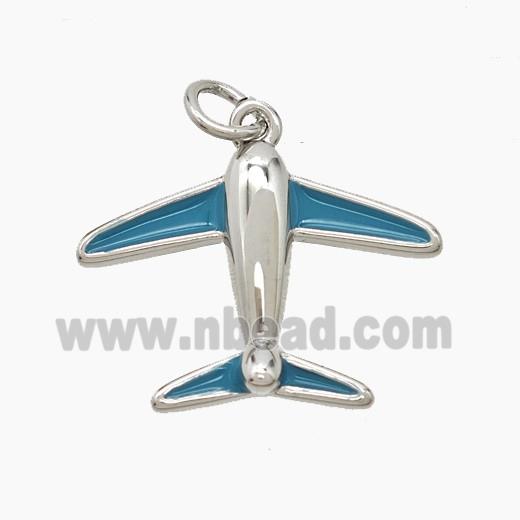 Copper Airplane Pendant Blue Enamel Platinum Plated