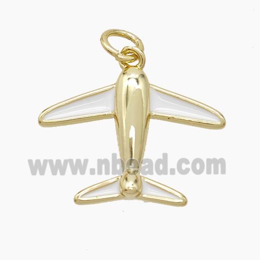 Copper Airplane Pendant White Enamel Gold Plated
