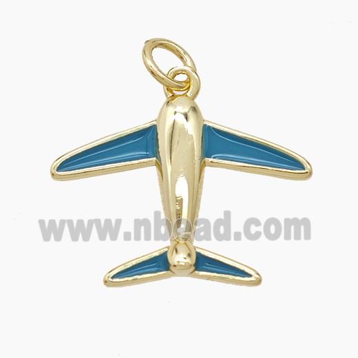 Copper Airplane Pendant Blue Enamel Gold Plated