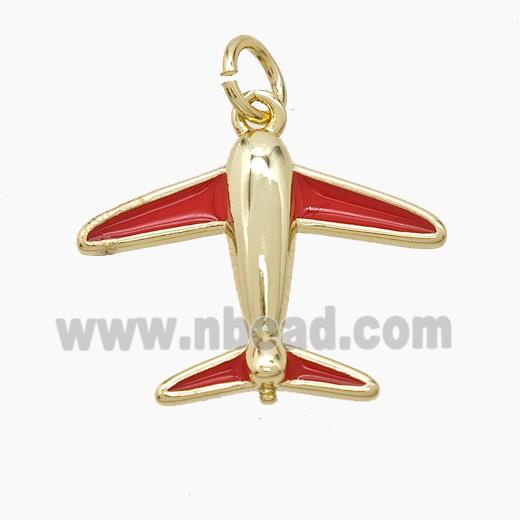 Copper Airplane Pendant Red Enamel Gold Plated