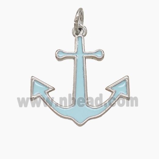 Copper Anchor Pendant Turqblue Enamel Platinum Plated