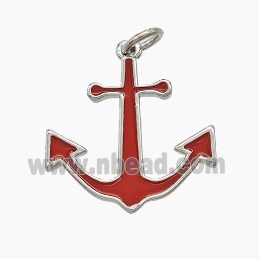 Copper Anchor Pendant Red Enamel Platinum Plated