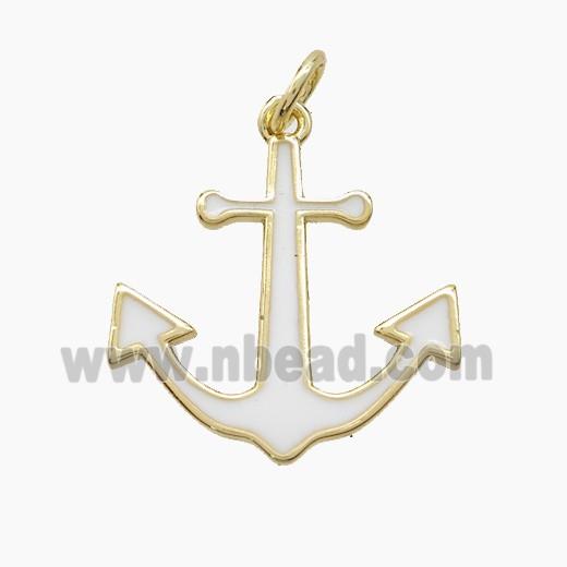Copper Anchor Pendant White Enamel Gold Plated