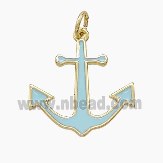 Copper Anchor Pendant Turqblue Enamel Gold Plated