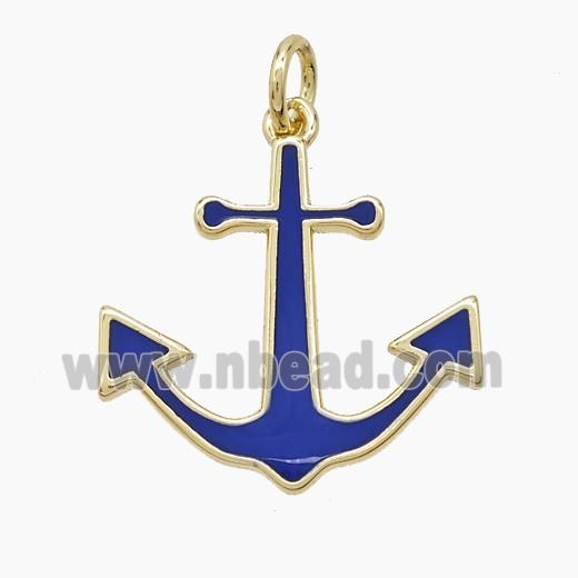 Copper Anchor Pendant Lapisblue Enamel Gold Plated