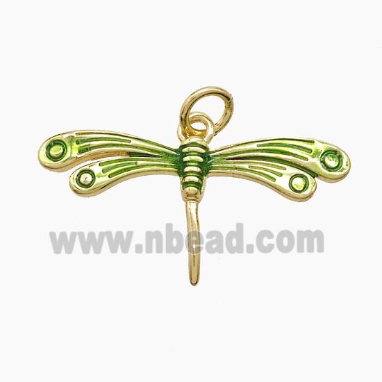Copper Dragonfly Pendant Green Painted Gold Plated