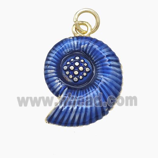 Copper Spiral Shell Pendant Blue Painted Gold Plated