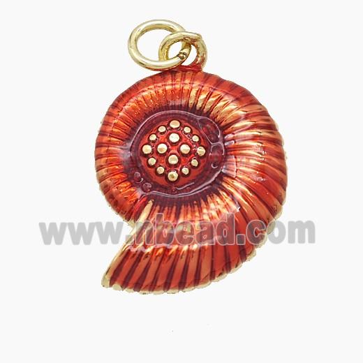 Copper Spiral Shell Pendant Red Painted Gold Plated