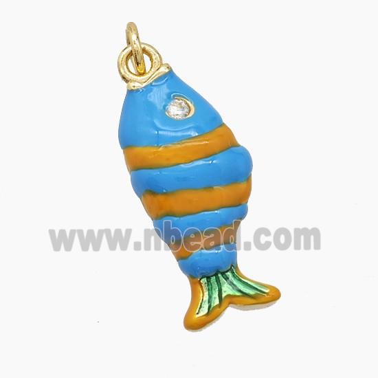 Copper Fish Pendant Blue Enamel Gold Plated