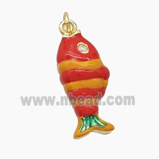 Copper Fish Pendant Red Enamel Gold Plated