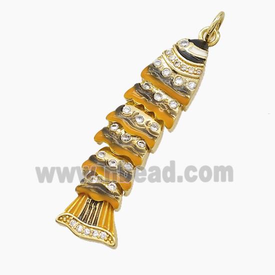 Copper Fish Pendant Pave Zirconia Brown Enamel Gold Plated