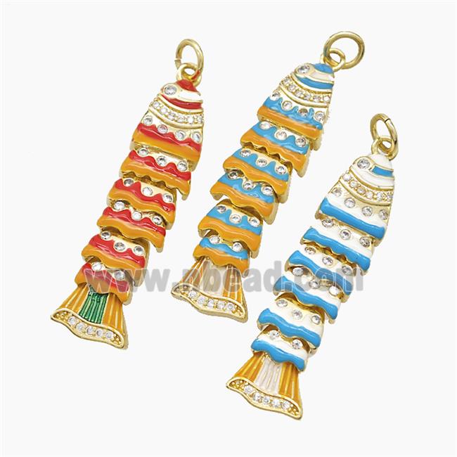 Copper Fish Pendant Pave Zirconia Enamel Gold Plated Mixed