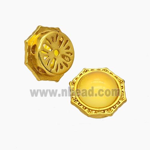 Copper Polygon Beads Pave Amber Resin Gold Plated