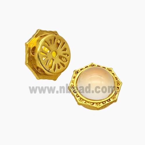 Copper Polygon Beads Peach Resin Gold Plated