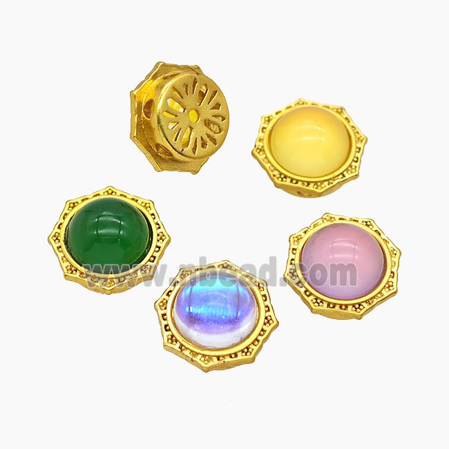 Copper Polygon Beads Pave Resin Gold Plated Mixed