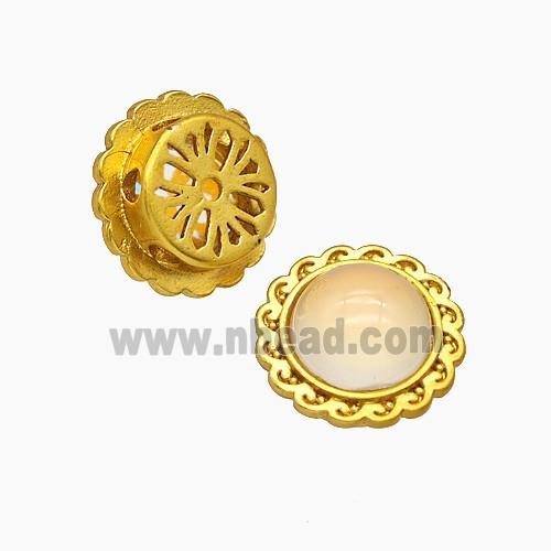 Copper Circle Beads Pave Peach Resin Gold Plated
