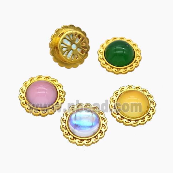 Copper Circle Beads Pave Resin Gold Plated Mixed