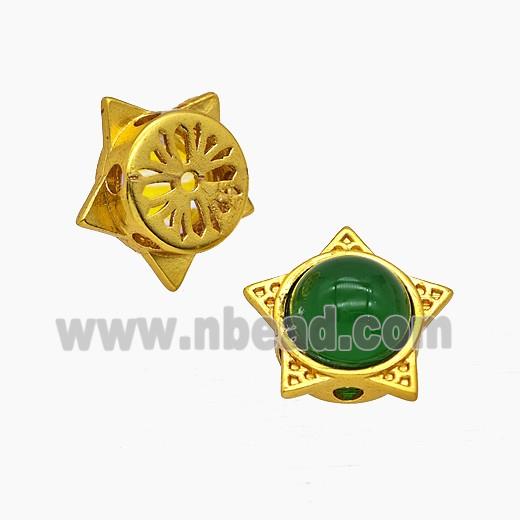 Copper Star Beads Pave Green Jade Gold Plated