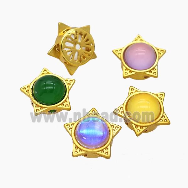 Copper Star Beads Pave Resin Gold Plated Mixed
