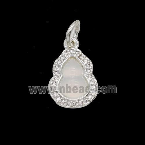 Copper Gourd Pendant Pave Zirconia Catseye Shiny Silver