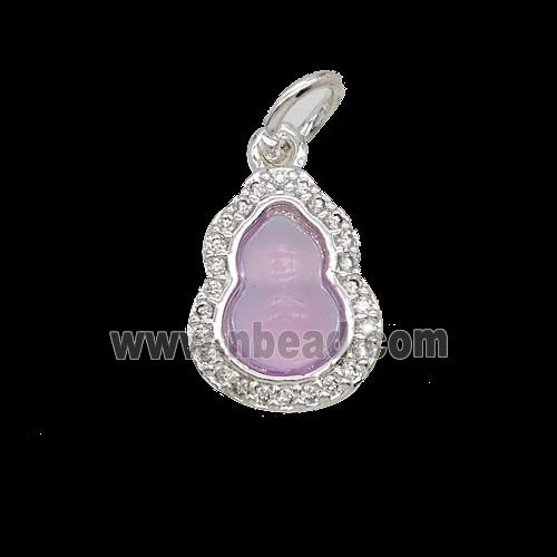 Copper Gourd Pendant Pave Zirconia Catseye Shiny Silver