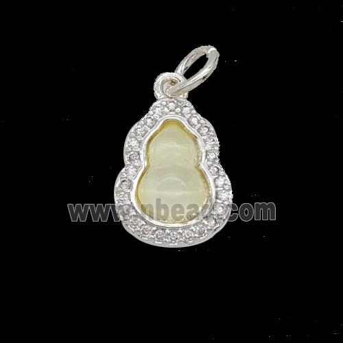 Copper Gourd Pendant Pave Zirconia Catseye Shiny Silver