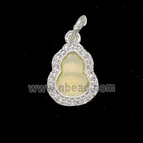 Copper Gourd Pendant Pave Zirconia Catseye Shiny Silver