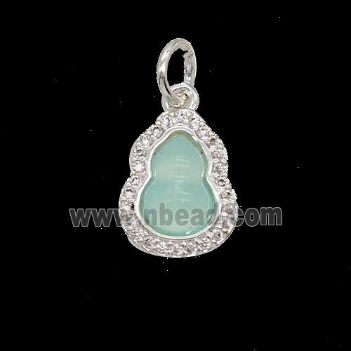 Copper Gourd Pendant Pave Zirconia Catseye Shiny Silver