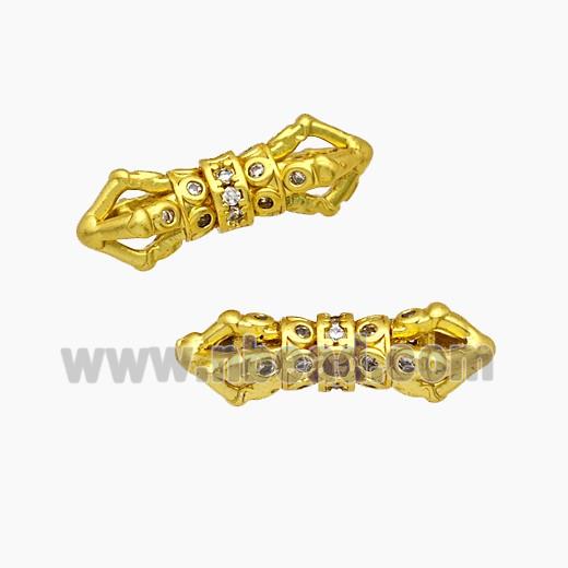 Tibetan Style Copper Vajra Pestle Beads Pave Zirconia Gold Plated