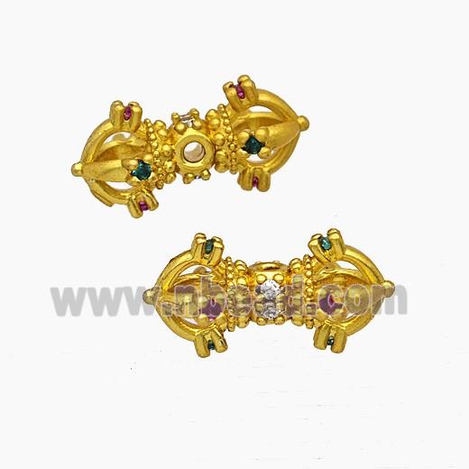 Tibetan Style Copper Vajra Pestle Beads Pave Zirconia Gold Plated