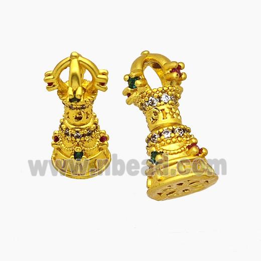 Tibetan Style Copper Prayer Bell Beads Pave Zirconia Gold Plated