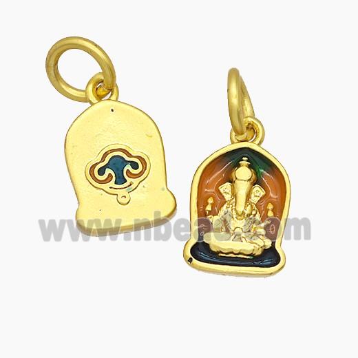 Copper Ganesha Pendant Enamel Buddhist Elephant God Gold Plated