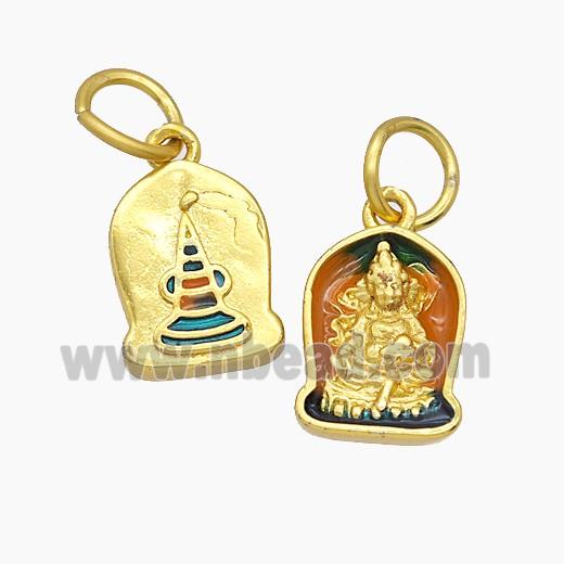 Copper Buddha Pendant Enamel Buddhist Gold Plated
